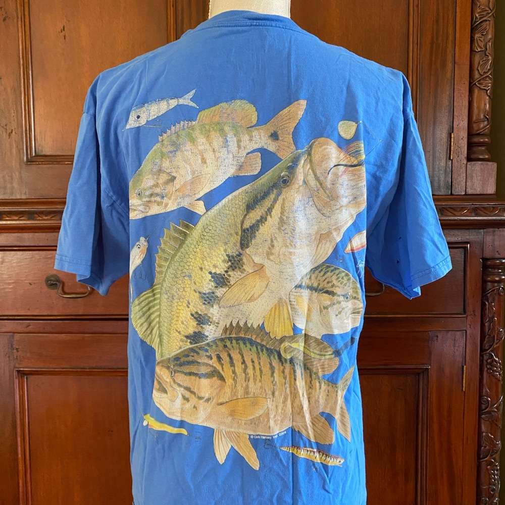 Blue guy Harvey fishing shirt